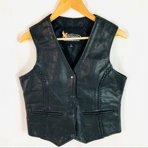 XElement Black Leather Motorcycle Vest XL Women